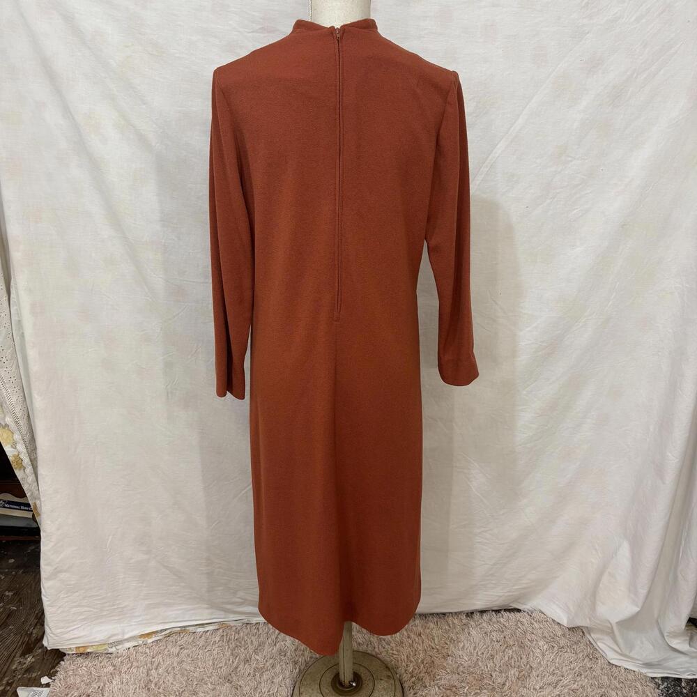 Vtg 60s Henry Lee burnt orange polyester midi dress - Picture 4 of 9